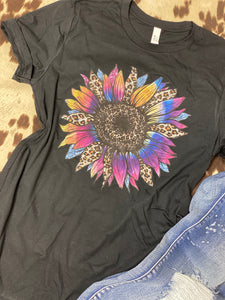 BLACK leopard sunflower graphic tee