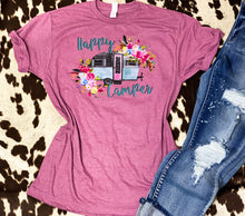 Load image into Gallery viewer, Happy Camper with flowers graphic tee
