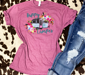 Happy Camper with flowers graphic tee