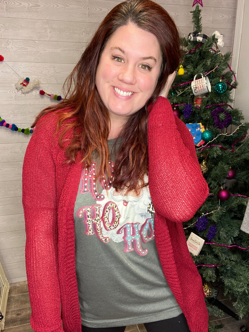 LOVELY in red stitched up lace up sweater