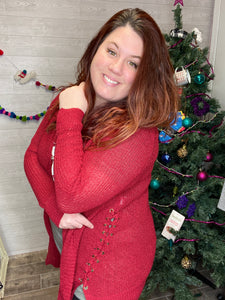 LOVELY in red stitched up lace up sweater