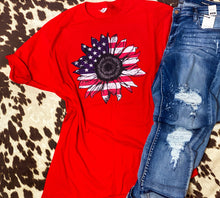 Load image into Gallery viewer, Patriotic RED, WHITE and BLUE sunflower graphic tee
