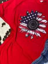 Load image into Gallery viewer, Patriotic RED, WHITE and BLUE sunflower graphic tee
