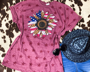 Leopard Sunflower with stars graphic tee