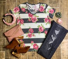 Load image into Gallery viewer, Its all in the details criss cross floral tee
