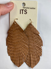 Load image into Gallery viewer, Feather Dangles in natural brown
