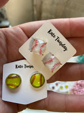 Load image into Gallery viewer, 12mm BASEBALL and SOFTBALL stud earrings (TWO OPTIONS!)
