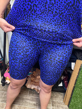 Load image into Gallery viewer, Cobalt blue animal print bike shorts
