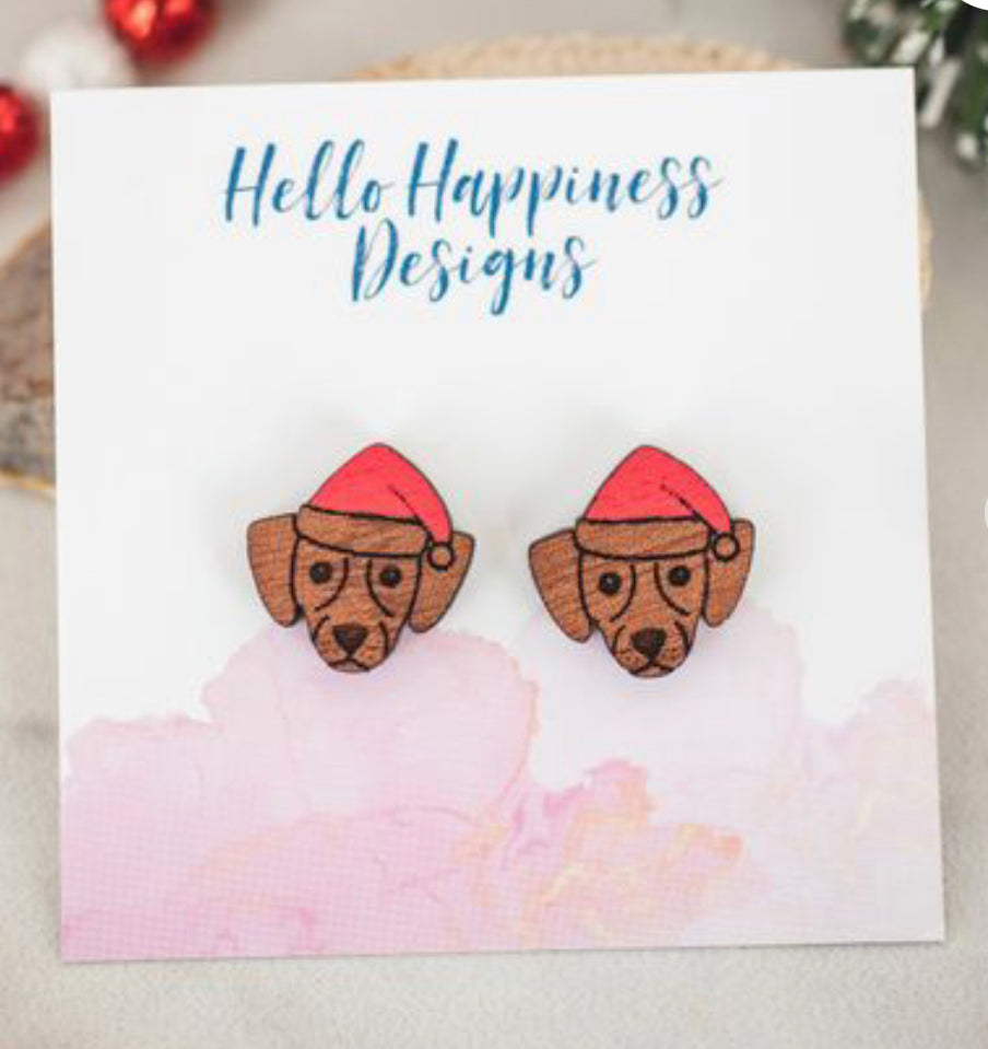 Santa Hat Wood Stud earrings