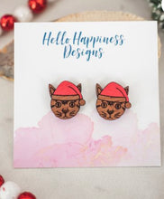 Load image into Gallery viewer, Santa hat Cat wood stud earrings
