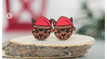 Load image into Gallery viewer, Santa hat Cat wood stud earrings
