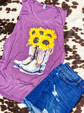 Load image into Gallery viewer, Knocking Boots sunflower and boot festival tank
