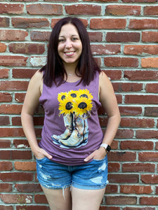 Knocking Boots sunflower and boot festival tank