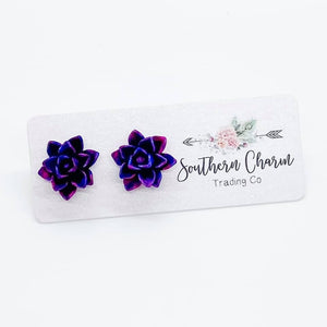 Fuchsia and Blue Succulent Studs