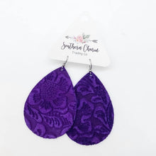 Load image into Gallery viewer, 2.5&quot; Embossed Suede Teardrop Earrings
