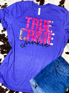 True Crime junkie with cheetah accents graphic tee