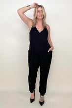 Load image into Gallery viewer, Textured Black Sleeveless V-Neck Pocketed Jumpsuit
