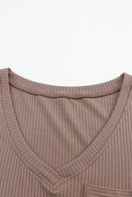 Load image into Gallery viewer, Ribbed Knit Long Sleeve V Neck Top With Chest Pocket
