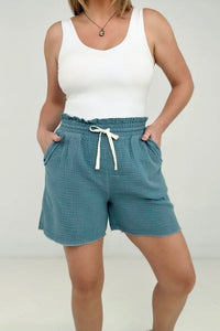 Zenana "April" Gauze Drawstring Waist Shorts