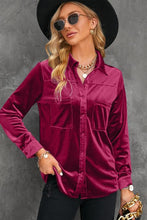 Load image into Gallery viewer, Button Up Collared Neck Long Sleeve Velvet Shirt  ** 5-10 business day shipping **
