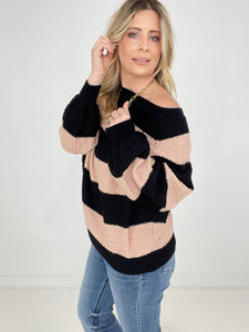 Round Neck Long Sleeve Colorblock Sweater