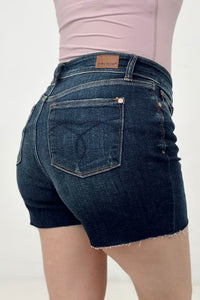 Judy Blue High Waist Super Dark Wash Buttoned Fly Cut Off Denim Shorts