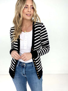 Zenana Striped Snap Button Cardigan