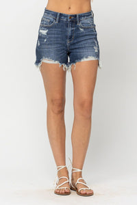 Judy Blue "Rikki" High Waist Destroyed Frayed Hem Denim Shorts