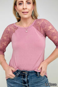 Zenana Plus Lace Half Sleeve Round Neck & Round Hem Top