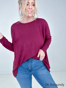 Zenana Luxe Rayon Oversized Round Neck Front Pocket Top