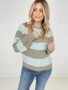 Round Neck Long Sleeve Colorblock Sweater