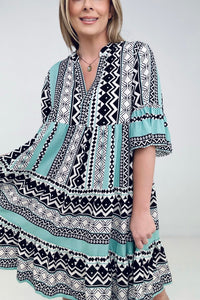 Easel "Reva" Bell Sleeve Boho Print Dress