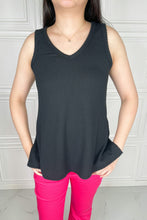 Load image into Gallery viewer, Blumin Apparel Chance of Sun Full Size Ribbed V-Neck Tank in Black
