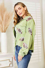 Load image into Gallery viewer, Football Patch Raw Hem Shacket ** 5-10 business day shipping! **
