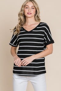 BOMBOM Simple Goals Waffle Knit Striped Tee