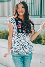 Load image into Gallery viewer, Leopard Notched Neck Short Sleeve Tee-- 10 BUSINESS DAY SHIPPING
