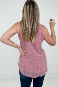 Zenana Swiss Dot Round Neck & Round Hem Tank Top