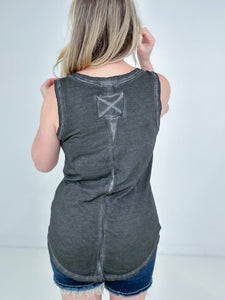 Zenana Washed Raw Edge V-Neck Tank Top