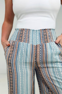 Cozy Co "Boho Vibes" Smocked Waistband Palazzo Pants