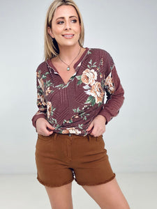 BiBi Floral Print Jacquard Knit Sweatshirt With Cut Edge