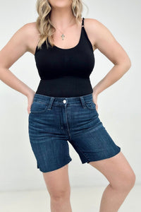 Judy Blue MR Mid Length Cut Off Denim Shorts