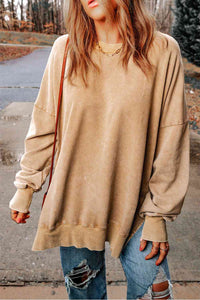 Dropped Shoulder Round Neck Long Sleeve Blouse  ** 5-10 business day shipping! **