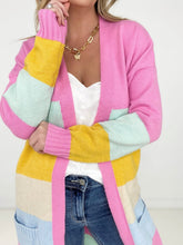 Load image into Gallery viewer, Candy Ribbon Color Block Long Knit Cardigan
