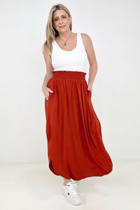 Zenana "Sydney" Smocked Waist Side Slit Maxi Skirt