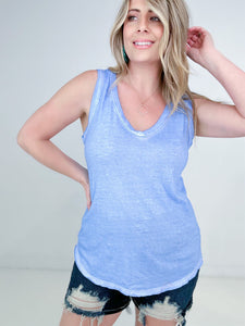 Zenana Washed Raw Edge V-Neck Tank Top