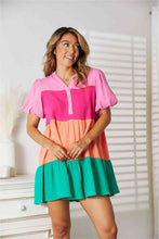 Load image into Gallery viewer, Double Take Color Block Buttoned Puff Sleeve Dress
