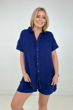 Load image into Gallery viewer, New Color - Zenana &quot;April&quot; Gauze Button Down Raw Edge Short Sleeve Top
