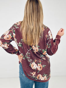 BiBi Floral Print Jacquard Knit Sweatshirt With Cut Edge