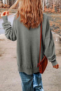 Dropped Shoulder Round Neck Long Sleeve Blouse  ** 5-10 business day shipping! **