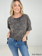 Load image into Gallery viewer, Zenana Acid Wash Front Pocket Raw Edge Top
